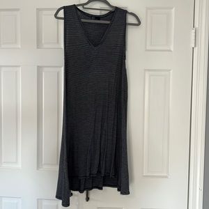 Blue and white horizontal thin stripe flowy summer dress